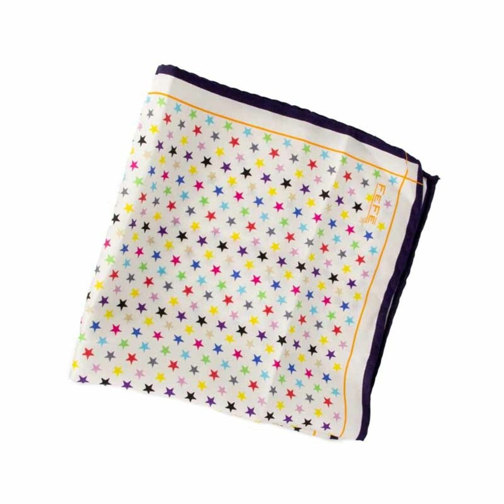 FEFE WHITE & MULTICOLOR PRINT PAISLEY POCKET SQUARE | MENS SIZE 32CM